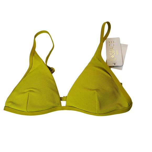L Space Millie Ribbed Bikini Top Yellow Small NWT Triangle Adjustable Swimwear - Picture 2 of 7